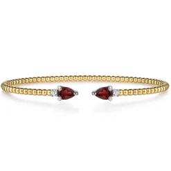 Gabriel & Co. 14K Mix of White and Yellow Gold Diamond and Garnet Bangle