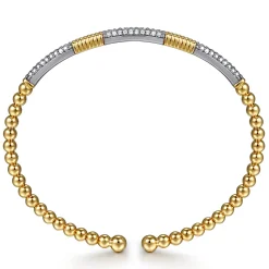 Hot Gabriel & Co. 14K Mix of White and Yellow Gold Diamond Bangle