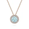 Outlet Gabriel & Co. 14K Rose Gold Aquamarine and Diamond Halo Pendant Necklace