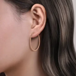 Best Gabriel & Co. 14K Rose Gold Beaded 40mm Round Classic Hoop Earrings
