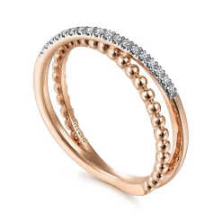 Outlet Gabriel & Co. 14K Rose Gold Beaded Pave Diamond Criss Cross Ring