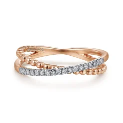 Outlet Gabriel & Co. 14K Rose Gold Beaded Pave Diamond Criss Cross Ring