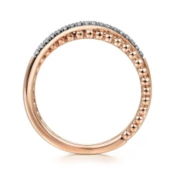 Outlet Gabriel & Co. 14K Rose Gold Beaded Pave Diamond Criss Cross Ring