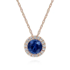 Outlet Gabriel & Co. 14K Rose Gold Blue Sapphire Pendant Necklace