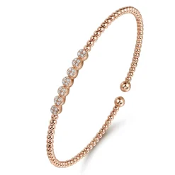 Gabriel & Co. 14K Rose Gold Bujukan Bead and Cluster Diamond Bangle