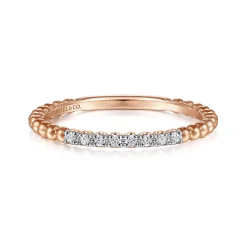 Gabriel & Co. 14K Rose Gold Bujukan Bead and Diamond Stackable Ring