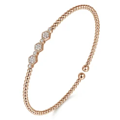 Clearance Gabriel & Co. 14K Rose Gold Bujukan Bead and Hexagon Cluster Diamond Bangle