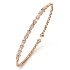 Online Gabriel & Co. 14K Rose Gold Bujukan Bead Cuff Bracelet with Diamond Stations