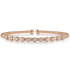 Online Gabriel & Co. 14K Rose Gold Bujukan Bead Cuff Bracelet with Diamond Stations