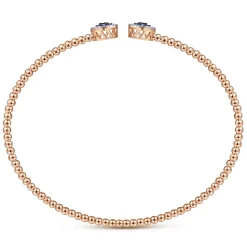 Hot Gabriel & Co. 14K Rose Gold Bujukan Bead Cuff Bracelet with Sapphire and Diamond Halo Caps