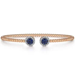 Hot Gabriel & Co. 14K Rose Gold Bujukan Bead Cuff Bracelet with Sapphire and Diamond Halo Caps