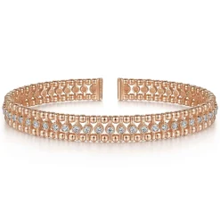 Clearance Gabriel & Co. 14K Rose Gold Bujukan Bead Cuff Bracelet with Diamond Bezel Connectors