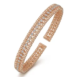 Clearance Gabriel & Co. 14K Rose Gold Bujukan Bead Cuff Bracelet with Diamond Bezel Connectors