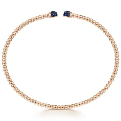 Gabriel & Co. 14K Rose Gold Bujukan Bead Cuff Bracelet with Sapphire Pave Caps