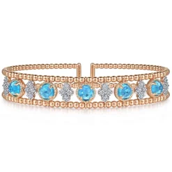 Online Gabriel & Co. 14K Rose Gold Bujukan Bead Diamond and Blue Topaz Cuff Bracelet