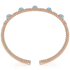 Online Gabriel & Co. 14K Rose Gold Bujukan Bead Diamond and Blue Topaz Cuff Bracelet