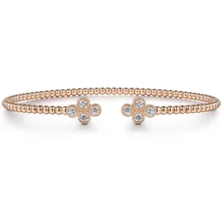 Discount Gabriel & Co. 14K Rose Gold Bujukan Bead Split Cuff Bracelet with Quatrefoil Diamond Endcaps