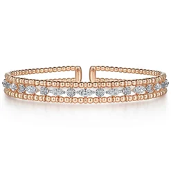 Clearance Gabriel & Co. 14K Rose Gold Bujukan Cuff Bracelet with Marquise and Round Diamonds