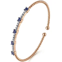 Best Gabriel & Co. 14K Rose Gold Bujukan Diamond and Blue Sapphire Cuff Bracelet