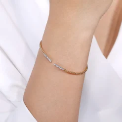 Hot Gabriel & Co. 14K Rose Gold Bujukan Diamond Bars Bangle