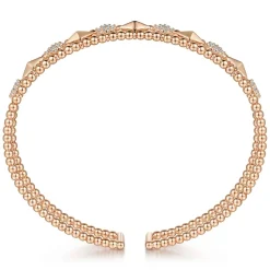 New Gabriel & Co. 14K Rose Gold Bujukan Diamond Cluster and Gold Pyramid Cuff Bangle