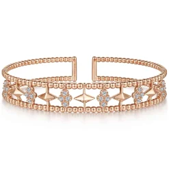 New Gabriel & Co. 14K Rose Gold Bujukan Diamond Cluster and Gold Pyramid Cuff Bangle