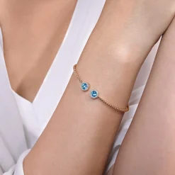 Clearance Gabriel & Co. 14K Rose Gold Bujukan Diamond Halo and Blue Topaz Bangle