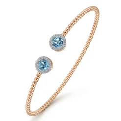 Clearance Gabriel & Co. 14K Rose Gold Bujukan Diamond Halo and Blue Topaz Bangle