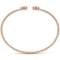 Clearance Gabriel & Co. 14K Rose Gold Bujukan Diamond Halo and Blue Topaz Bangle