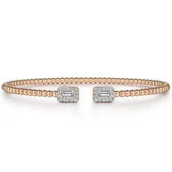 Sale Gabriel & Co. 14K Rose Gold Bujukan Open Cuff Bracelet with Diamond Baguettes