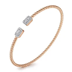 Sale Gabriel & Co. 14K Rose Gold Bujukan Open Cuff Bracelet with Diamond Baguettes