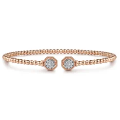 Discount Gabriel & Co. 14K Rose Gold Bujukan Split Cuff Bracelet with Diamond Pave Hexagon Caps