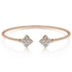 Best Gabriel & Co. 14K Rose Gold Bujukan Split Cuff Bracelet with Diamond Flower Caps
