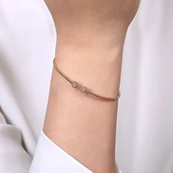 Sale Gabriel & Co. 14K Rose Gold Bujukan Split Cuff Bracelet with Diamond Flower Caps