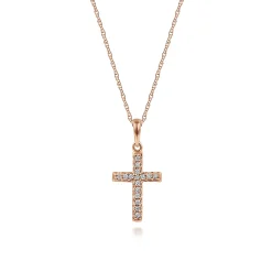 Best Gabriel & Co. 14k Rose Gold Classic Diamond Cross Necklace