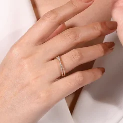 New Gabriel & Co. 14K Rose Gold Criss Cross Diamond Stackable Ring