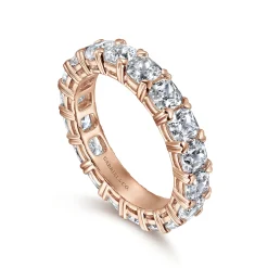 Best Gabriel & Co. 14K Rose Gold Cushion Cut Diamond Eternity Band with Heart Prongs - 4.06 ct