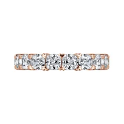 Best Gabriel & Co. 14K Rose Gold Cushion Cut Diamond Eternity Band with Heart Prongs - 4.06 ct
