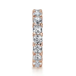 Best Gabriel & Co. 14K Rose Gold Cushion Cut Diamond Eternity Band with Heart Prongs - 4.06 ct