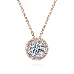 Hot Gabriel & Co. 14K Rose Gold Diamond Halo Pendant Necklace