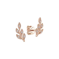 Outlet Gabriel & Co. 14K Rose Gold Diamond Leaf Stud Earrings