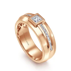 Discount Gabriel & Co. 14K Rose Gold Diamond Mens Engagement Ring in High Polished Finish