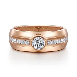 New Gabriel & Co. 14K Rose Gold Diamond Mens Engagement Ring in High Polished Finish