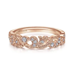 Clearance Gabriel & Co. 14K Rose Gold Floral Diamond Anniversary Band with Milgrain - 0.15 ct