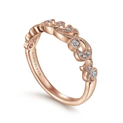 Clearance Gabriel & Co. 14K Rose Gold Floral Diamond Anniversary Band with Milgrain - 0.15 ct