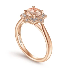Outlet Gabriel & Co. 14K Rose Gold Floral Diamond Halo Round Morganite Ring