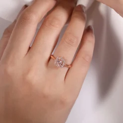 Outlet Gabriel & Co. 14K Rose Gold Floral Diamond Halo Round Morganite Ring