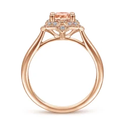 Outlet Gabriel & Co. 14K Rose Gold Floral Diamond Halo Round Morganite Ring