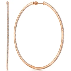 Discount Gabriel & Co. 14K Rose Gold French Pave 70mm Round Inside Out Diamond Classic Hoop Earrings