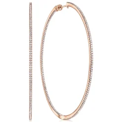 Outlet Gabriel & Co. 14K Rose Gold French Pave 70mm Round Inside Out Diamond Classic Hoop Earrings
